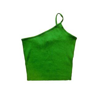 Zara Green One Shoulder Tank Top Ribbed Spaghetti Strap - size L